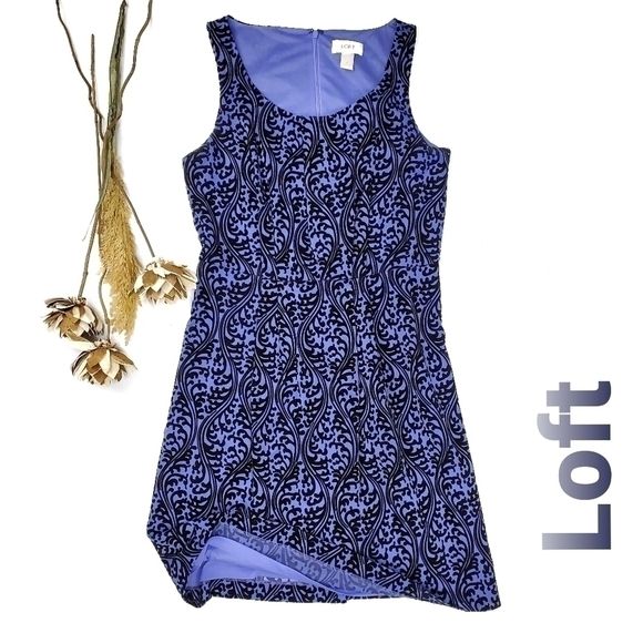 Loft Blue Suede Embroidered Light Shift Dress 2 - Picture 1 of 11